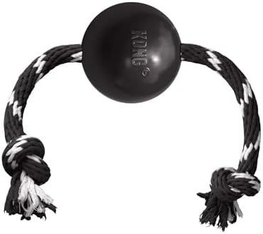 KONG Extreme Ball with Rope, Rubber Fetch Toy, Black, for Large Dogs