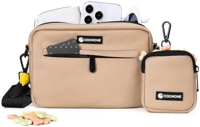 Dog Treat Pouch with Removable Small Pet Training Treat Pouches, Built-in Poop Bag Dispenser, Adjustable Shoulder Strap Cross Body Dog Walking Bag (Coffee)