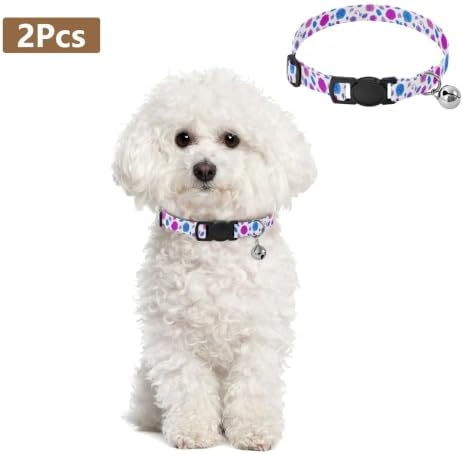 Roses Flowers White Pet Collars for Cats, 2 Pack Decorative Pet Collar with Bell