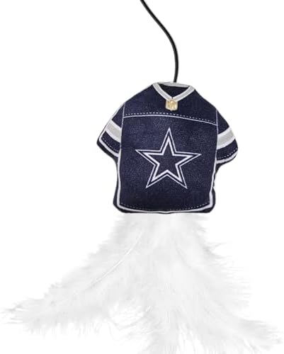 Pets First NFL Dallas Cowboys Team Jersey Wand with CAT NIP, Cat Toy Jersey Shaped Plush Teaser Toy for Cats & Kittens - Interactive Pet Toy for Play & Exercise