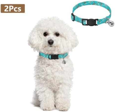 2 Pack Cat Collars Turquoise Marble Cat Bell Collar, Adjustable 10.6 to 17.1 Inches