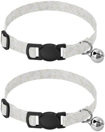 White Marble Collar for Cats, 2 Pack Cat Bell Collar