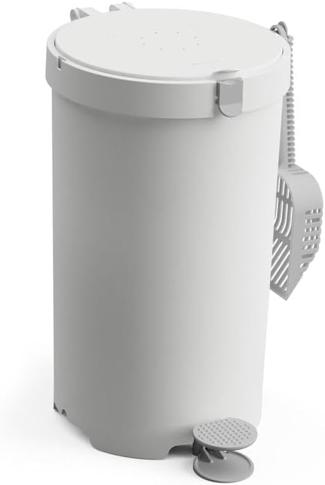 Modkat Litter Keeper, Cat Litter Disposal, Scoop, Filters & Bags, White | Odor-sealing litter disposal includes a scoop, charcoal filters and recycled waste bags