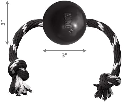 KONG Extreme Ball with Rope, Rubber Fetch Toy, Black, for Large Dogs