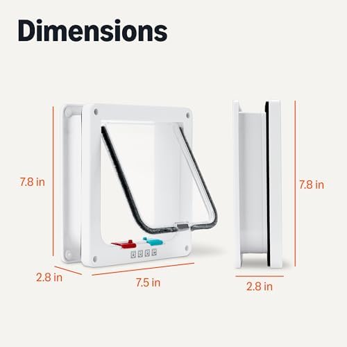 Amazon Basics Adjustable Plastic Dog and Cat Door with 4-Way Lock, Small, 5.7" x 5.6" Entrance, 7.5" x 7.4" x 2.2", White, for Interior and Exterior Doors or Wall