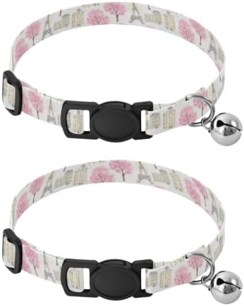 Paris Trees Sketch Pet Collars for Cats, 2 Pack Cat Collars with Bell