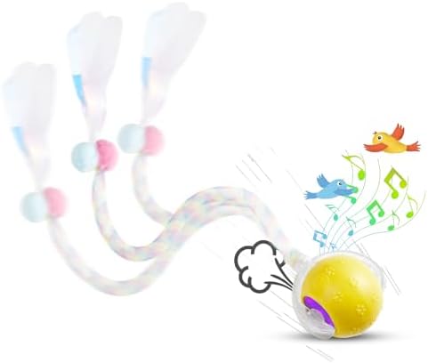Interactive Cat Toys for Indoor Cats, Fast Rolling, Chirping, Motion Activated Automatic Cat Toy for Enrichment, Smart Cat Ball Toy 1 Count with 2 Tails and 3 Speed Adjustment, Yellow