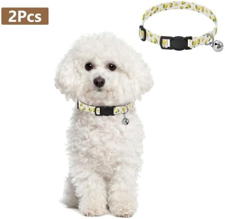 Yellow Lemons Green Leaf White Cats Collar 2 Pack Soft Polyester Pet Collar Adjustable 10.6 to 17.1 Inches