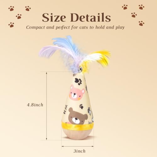 Wooden Interactive Cat Toy, Natural Beechwood Self‑Righting Weeble Toy