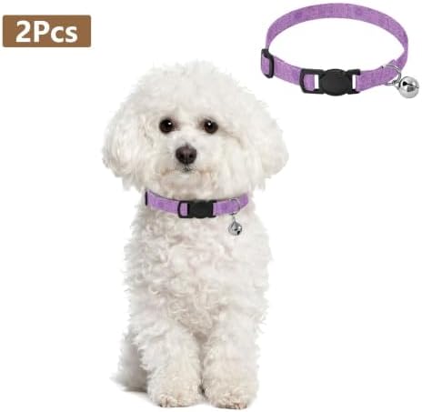 2 Pack Pet Collar Mandala Purple Puppy Collar with Bell, Adjustable Length 10.6" to 17.1"