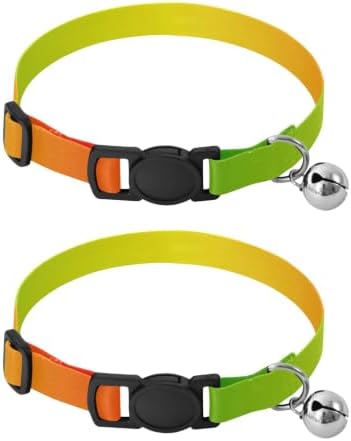 Rainbow Gradient Cat Bell Collar 2 Pack Small Dog Collar Adjustable Length 10.6" to 17.1"
