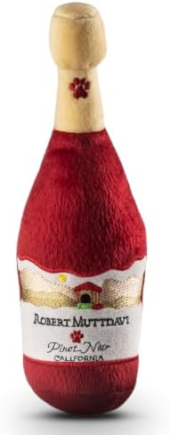 Dog Diggin Designs Robert MUTTdavi Wine Plush Dog Toy | Luxury-Inspired Parody Wine Bottle Dog Toy with Squeaker, Soft Plush Novelty Dog Toy – Shaken, Not Stirred!