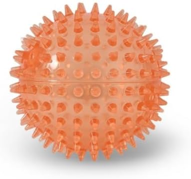 Squeaky Spiky Dog Ball for Teeth Cleaning & Gum Massage 3.5 Inch Medium Large Dogs Orange | Spiny TPR Rubber Chew Toy for Fetch Play Interactive Bouncy Dental Ball Durable BPA Free Nontoxic Floats