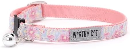 THE WORTHY DOG Graphic Pattern, Breakaway Cat Collar, with Bell, Blue