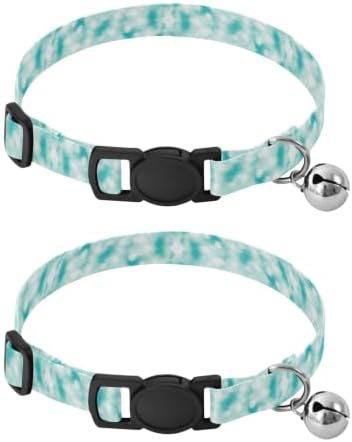 Aqua Blue Dots Lightweight Small Dog Collar, 2 Pack Kitten Collar with Bell