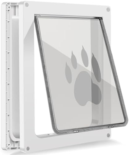 CEESC Medium Dog Door, Snap-in Closing Panel, Up to 35 lbs, Durable, White | Flap 9.06"x11.38", cut-out 9.56"x12.19". Fits doors 1.25-2.06in. Weatherproof ABS, magnetic seal