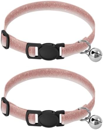 Rose Gold Collars for Puppies, 2 Pack Dog Collar with Bell
