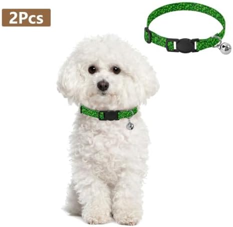 Lucky Clover Green Cat Collars with Bell 2 Pack Cat Collars Adjustable Length 10.6" to 17.1"