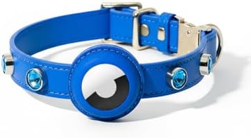Upgraded AirTag Dog & Cat Collar - Adjustable Diamond-Studded Leather Dog Collar with Quick-Release Buckle | Luxurious Jewelry Accessory for Small, Medium, and Large Dogs & Cats(M (11.5"-15"))