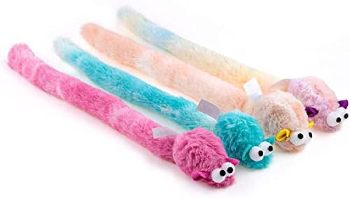 CHIWAVA 4PCS 15" Long Soft Plush Cat Toys Mice with Bell Rustle Sound Mouse