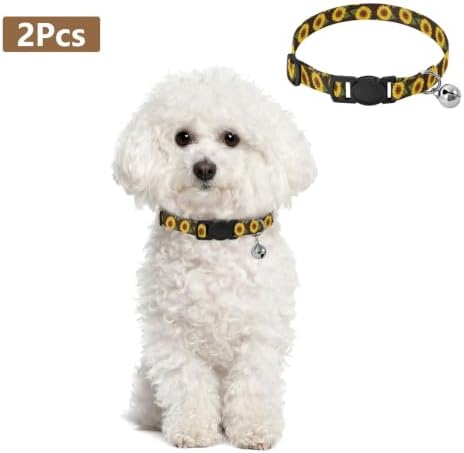 Sunflowers Black Cat Collars with Bell 2 Pack Cat Collars Adjustable 10.6 to 17.1 Inches