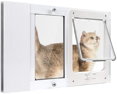Petoasis Cat Door for Window & Small Dog, Quick Damage-Free Install, 21"-23 4/5" Width Adjustable, All Aluminum Frame, 4-Way Lock, Magnetic Closure, Extra Window Lock & Sealing Strips (XS)