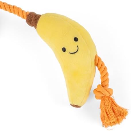 Fuzzl Tugga Bananas Dog Toy 75cm - Rope Latex and Plush Dog and Puppy Throw Fetch and Tug with Squeaker