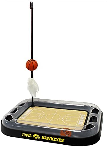 CATS SCRATCHER NCAA Iowa Hawkeyes Basketball Court CAT Scratcher Toy with Catnip Filled Plush Basketball Toy & Feather Cat Toy Hanging, with Jingle Bell Interactive Ball Cat Chasing 5-in-1 Kitty Toy