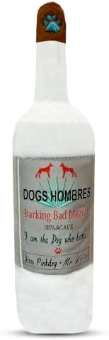 Dog Diggin Designs Dogs Hombres Barking Bad Mezcal Plush Dog Toy | Luxury-Inspired Parody Drink Bottle Dog Toy with Squeaker, Soft Plush Novelty Dog Toy – Shaken, Not Stirred!