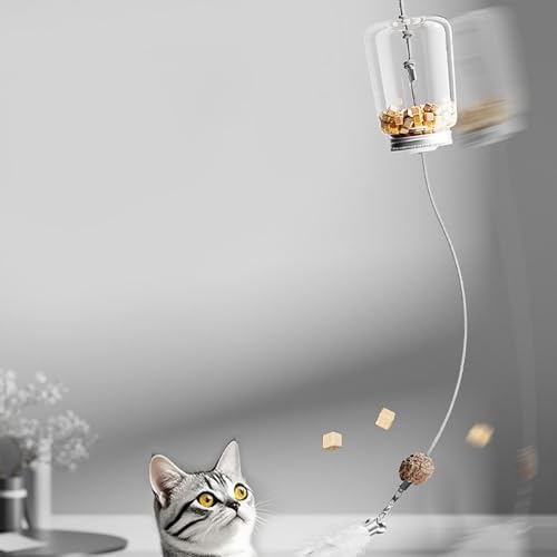 Fockety Interactive Cat Dog Toy, 2 in 1 Teaser Feeder with Retractable Feather and Treat Dispenser, Hanging Cat Toy for Indoor Kitten and Adult Cats Mental Stimulation Play