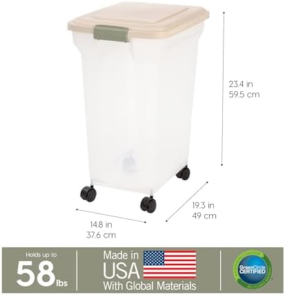 IRIS USA Dog Food Storage Container, Up to 58 lbs, Almond, Made in USA