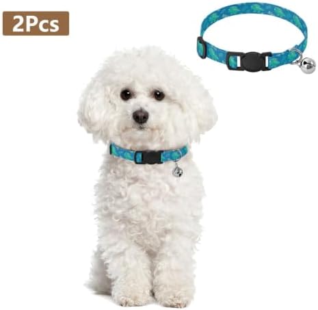 Cute Dinosaurs Teal Green Adjustable Buckle Small Dog Collar 2 Pack Soft Cat Collar