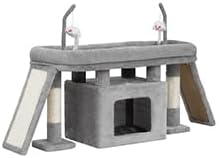 Heybly Cat Tree Extra-Long & Stable 2 Adjustable Scratch Boards HCT210SW | Easy-Climb Cat Tower with Dual-Leg Floor Condo, Sturdy Cat Furniture with Extra Wide Platform & Interactive Toys, Light Gray