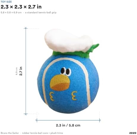 ZEZE Bruno the Sailor Squeaky Dog Toy, Cute Plush Tennis Ball Dog Toy with Hidden Squeaker, Soft Fetch & Chew Toy for Small to Medium Dogs & Puppies, Gift-Ready Designer Pet Toy