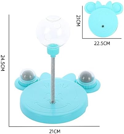 Cat Treat Dispenser Toy, Plastic Cute Bear Shape Leaky Food Circle Balls Track Feeder Toy with Spring, Aggressive Interactive Durable Safe Pet Toys for Mental Enrichment (Blue)