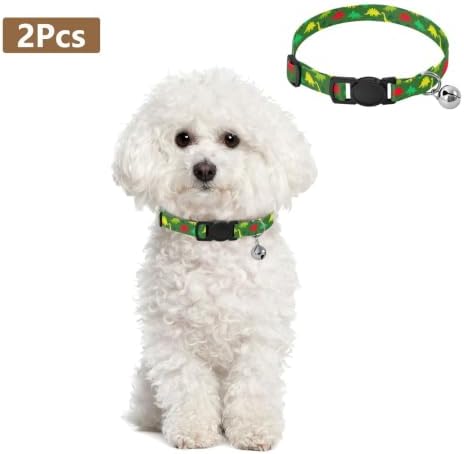 Colorful Dinosaurs Green Decorative Pet Collar with Bell 2 Pack Pet Collars Adjustable Length 10.6" to 17.1"