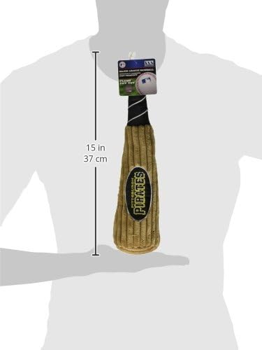 MLB Pittsburgh Pirates Baseball Bat Toy for DOGS & CATS. Soft Corduroy Plush Dog Toy with Inner SQUEAKER, MLB Chew Toys for Dogs or Cats. Durable Fun Interactive Dog Toy with Team Names and Logo
