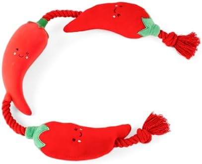 Fuzzl Tugga Chilis Dog Toy 75cm - Rope Latex and Plush Dog and Puppy Throw Fetch and Tug with Squeaker
