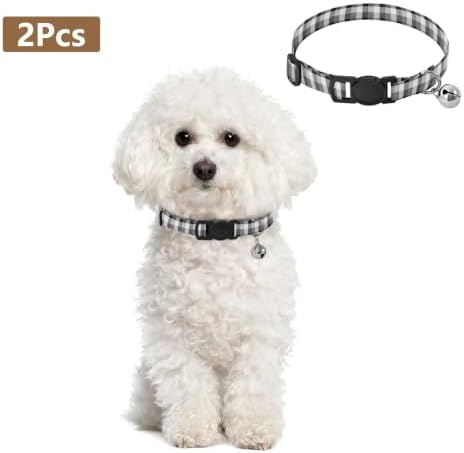 Buffalo Plaid Black Adjustable Buckle Pet Collars 2 Pack Collar for Puppy