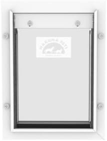 Hakuna Pets Deluxe Aluminum Pet, Cat and Dog Door with 2-Way Locking Panel for Screens, Doors and Walls up to 2.8" Thick, Small, White