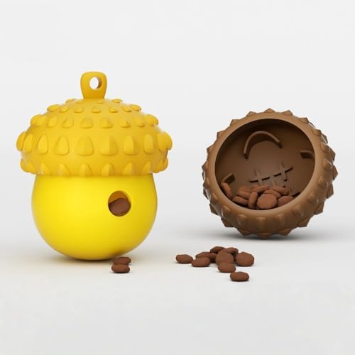 Interactive Dog Treat Dispenser Toy, Acorn Shaped Silicone Puzzle Feeder, Durable Chew Toy for Dogs (Brown)