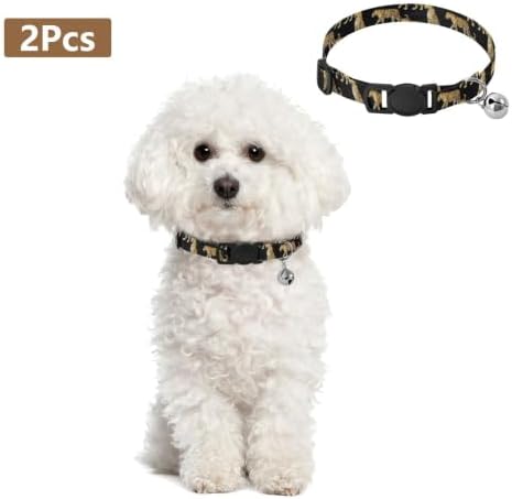 Leopards Black Collar with Bell for Dog Puppy 2 Pack Collar Adjustable Length 10.6" to 17.1"