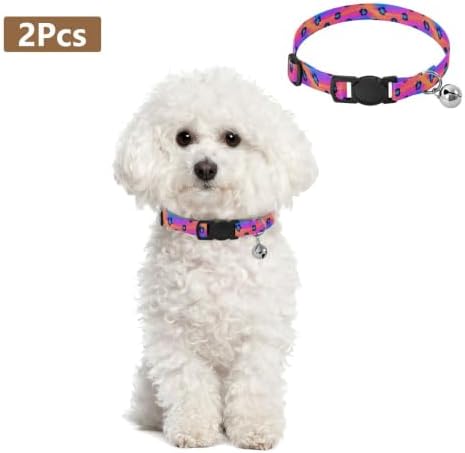 Rainbow Leopard Soft Cat Collar, 2 Pack Bell Collar for Small Dogs