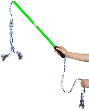 Interactive Flirt Pole Toy for Dogs Chase and Tug of War,Durable Teaser Wand with Pet Fleece Rope Tether Lure Toy to Outdoor Exercise & Training for Small Medium Large Dogs (Blue White)
