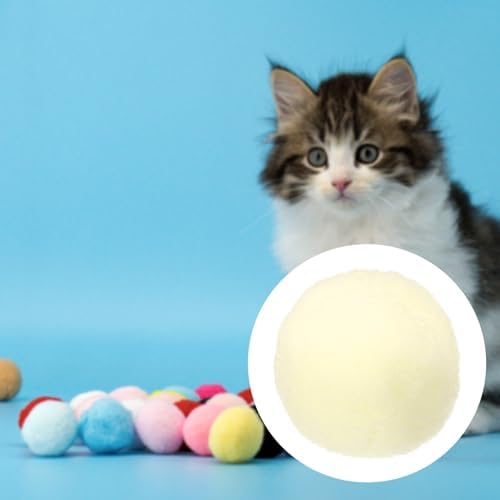 Cat Toy Pom Ball, Interactive Cat Ball Toys Fuzzy Pompoms (Plush, 1.2Inch, 30Pcs, Creamy Yellow) for Kittens Pet Enrichment Training Play Indoor