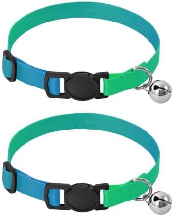 Blue Green Gradient Soft Cat Collar, 2 Pack Dog Collar with Bell