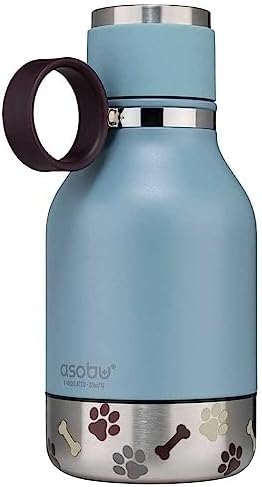 Asobu Dog Bowl Attached to Stainless Steel Insulated Travel Bottle for Human 37oz/1.1 Liter (Blue)