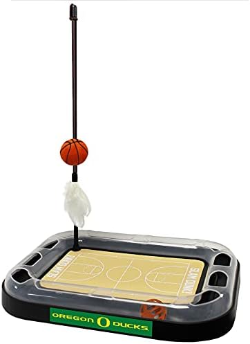 CATS SCRATCHER NCAA Oregon Ducks Basketball Court CAT Scratcher Toy with Catnip Filled Plush Basketball Toy & Feather Cat Toy Hanging, with Jingle Bell Interactive Ball Cat Chasing 5-in-1 Kitty Toy