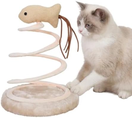 Self-Play Cat Spring Toy Fish with Catnip - Bouncing Spiral Coil for Bored Indoor Cats, Interactive Kitten Toys for Chasing & Swatting, Funny Wobble Teaser with Scratcher Rope Base