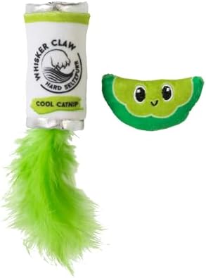 Quirky Kitty Whisker Claw and Lime Catnip Crinkle Plush Cat Toy, Pack of 2